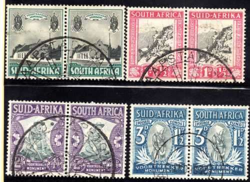 SOUTH AFRICA 1933 VOORTREKKER MEMORIAL FUND SET OF 4 PAIRS VFU. SACC 51-4. CAT R115. (2019/20)