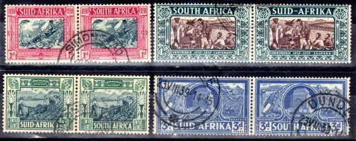 SOUTH AFRICA 1938 VOORTREKKER CENT MEM FUND SET OF 4 PAIRS VFU. SACC 75-78. CAT R255. (SACC 2019/20)