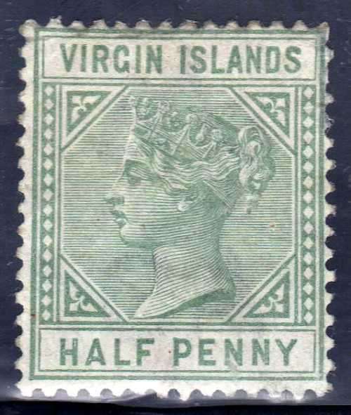 BRITISH VIRGIN ISLANDS 1883-4 1/2d DULL GREEN HEAVILY MOUNTED SMALL PART ORIG GUM. SG 8 CAT 6,50 GBP