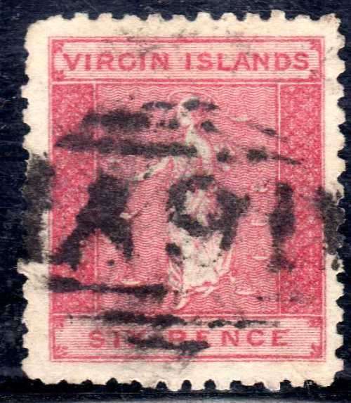 BRITISH VIRGIN ISLANDS 1866 6d ROSE-RED USED WITH "A91" BARRED CANCEL. SG 7. CAT 90 GBP. (2018)