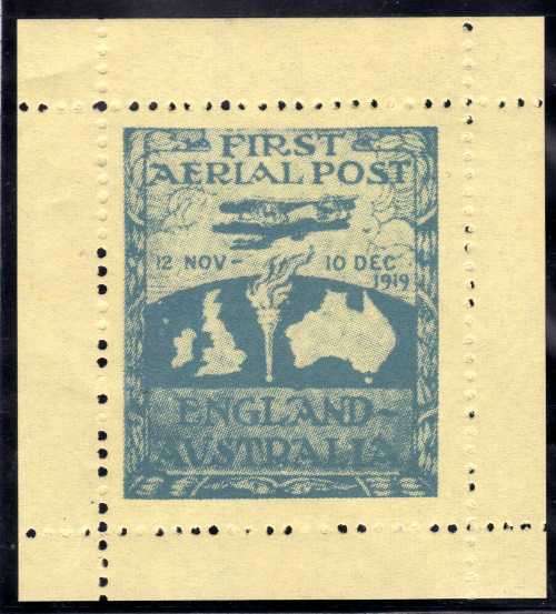 ENGLAND - AUSTRALIA 12/11 - 10/12/1919 FIRST AERIAL POST LABEL. REPRINT / CINDERELLA SUPERB UMM.