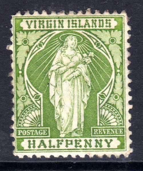 BRITISH VIRGIN ISLANDS 1899 DEFIN 1/2d YELLOW-GREEN MM. SG 43. CAT 4 POUNDS. (2018)