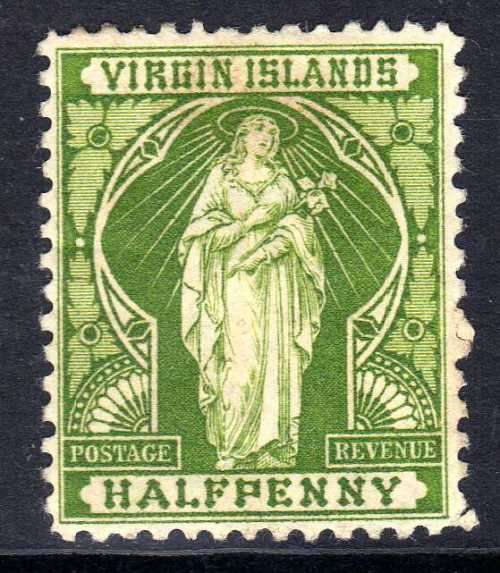 BRITISH VIRGIN ISLANDS 1899 DEFIN 1/2d YELLOW-GREEN HEAVY MM. SG 43. CAT 4 POUNDS. (2018)