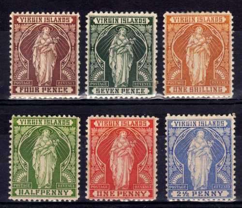 BRITISH VIRGIN ISLANDS 1899 DEFIN PART SET OF 6 MM. SG 43-6 & 48-9. CAT 63,50 POUNDS. (2018)