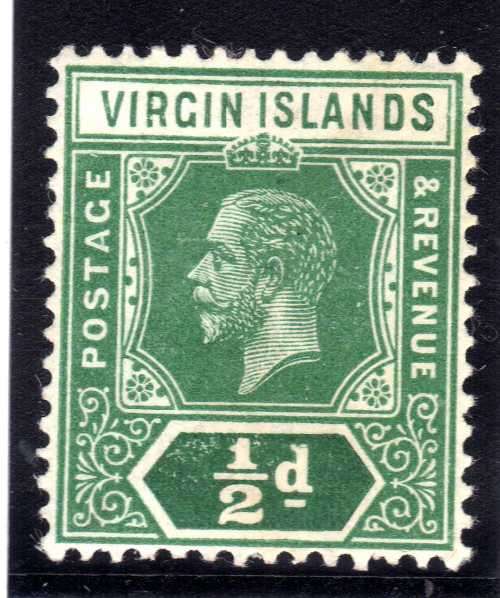BRITISH VIRGIN ISLANDS 1913-19 KGV 1/2d BLUE-GREEN & DEEP GREEN MM. SG 69b. CAT 1,25 GBP (2018)