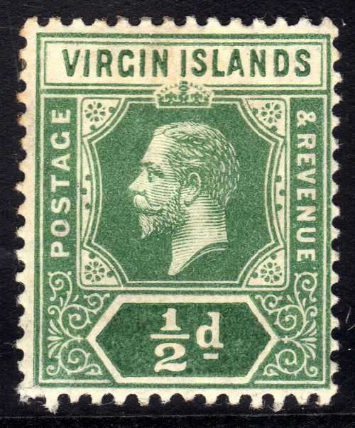 BRITISH VIRGIN ISLANDS 1913-19 KGV 1/2d GREEN MM. SG 69. CAT 4 GBP (2018)