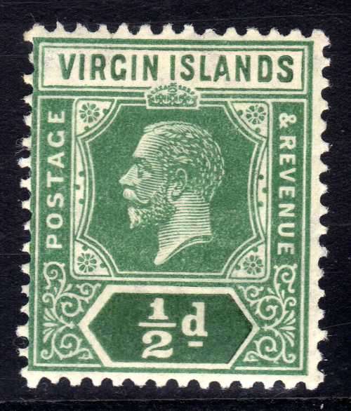 BRITISH VIRGIN ISLANDS 1913-19 KGV 1/2d BLUE-GREEN & DEEP GREEN MM. SG 69b. CAT 1,25 GBP (2018)
