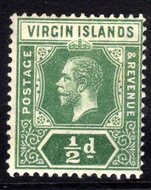 BRITISH VIRGIN ISLANDS 1913-19 KGV 1/2d GREEN MM. SG 69. CAT 4 GBP (2018)