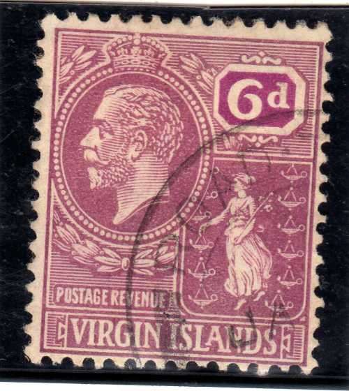 BRITISH VIRGIN ISLANDS 1922-8 KGV DEFIN 6d PURPLE VERY FINE USED. SG 98. CAT 6,50 POUNDS (2018)