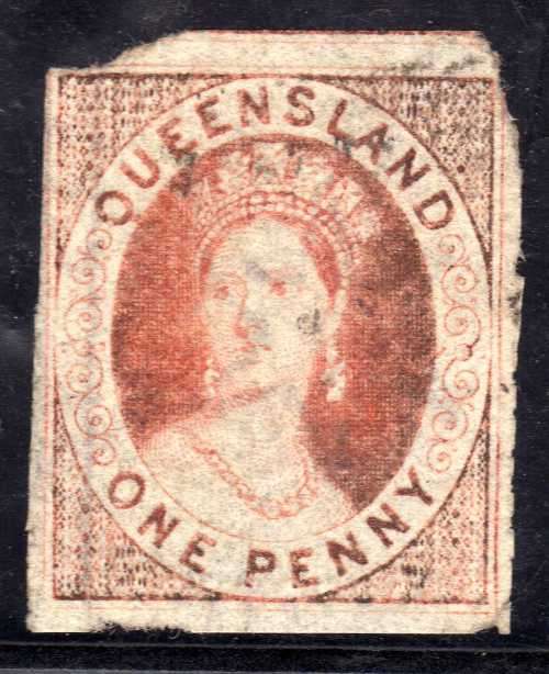 AUSTRALIA QUEENSLAND 1860 DEFIN 1d IMPERF CARMINE-ROSE USED. SG 1. CAT 800 POUNDS. (2018)