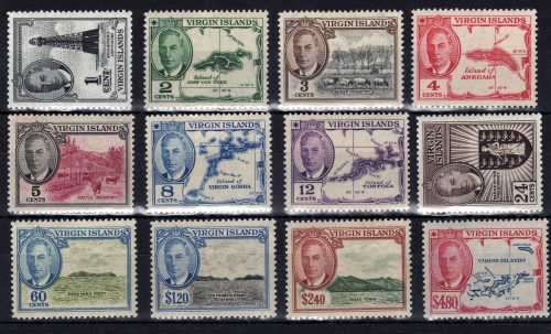 BRITISH VIRGIN ISLANDS 1952 KGVI DEFIN SET OF 12 UMM EXCEPT 3c MM. SG 136-47. CAT 50 GBP. (2018)