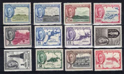 BRITISH VIRGIN ISLANDS 1952 KGVI DEFIN SET OF 12 SUPERB UMM. SG 136-47. CAT 50 GBP. (2018)