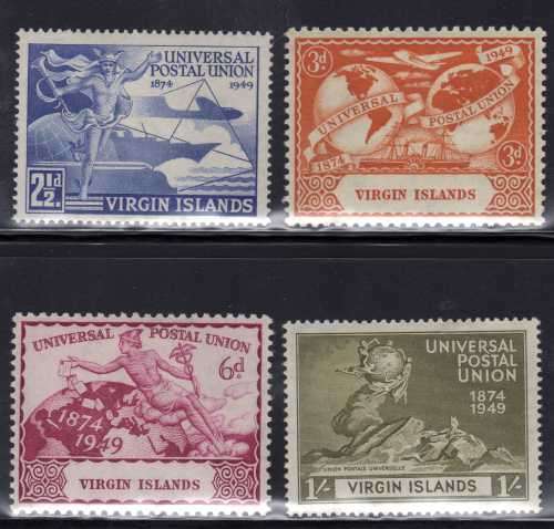 BRITISH VIRGIN ISLANDS 1949 UPU SET OF 4 MM. SG 126-9. CAT 2,40 GBP.