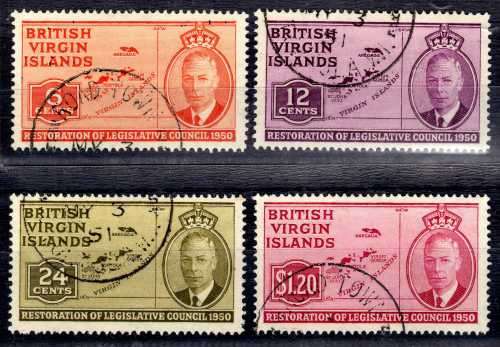 BRITISH VIRGIN ISLANDS 1951 RESTORATION OF LEGISLATIVE COUNCIL SET OF 4 VFU. SG 133-5. CAT 5,50 GBP.