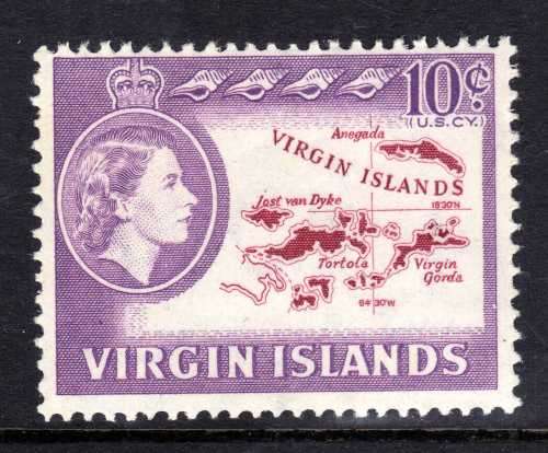 BRITISH VIRGIN ISLANDS 1964-8 DEFIN 10c BRIGHT LAKE & REDDISH VIOLET UMM. SG 185a. CAT 20 GBP (2018)