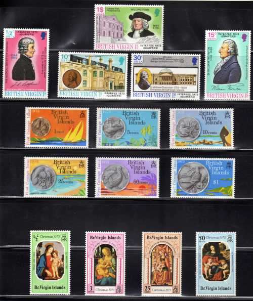BRITISH VIRGIN ISLANDS 1973 3 UNMOUNTED MINT SETS. SG 284-94 & 303-6. CAT 6,15 GBP. (2012)