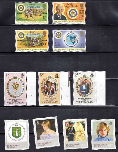 BRITISH VIRGIN ISLANDS 1980-82 3 UMM SETS. SG 434-7, 463-5 & 488-9. CAT 3,20 GBP. (2012)