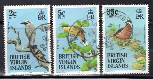 BRITISH VIRGIN ISLANDS 1985 BIRDS OF VIRGIN ISLANDS 3 SINGLES VFU. SG 561-2 & 571. CAT 6,25 GBP.