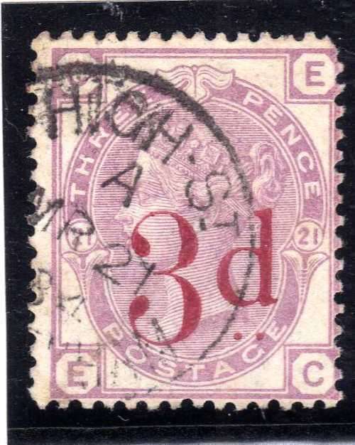 GREAT BRITAIN 1880-83 3d ON 3d LILAC FINE USED BUT BLUNT CORNER. SG 159. CAT 190 GBP. (2018)