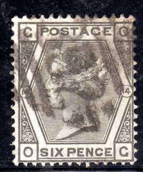 GREAT BRITAIN 1873-80 6d GREY PLATE 14 FINE USED. SG 144. CAT 80 POUNDS. (2018)