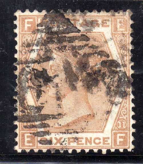GREAT BRITAIN 1872-3 6d PALE CHESTNUT PLATE 11 FINE USED. SG 122b. CAT 65 POUNDS. (2018)