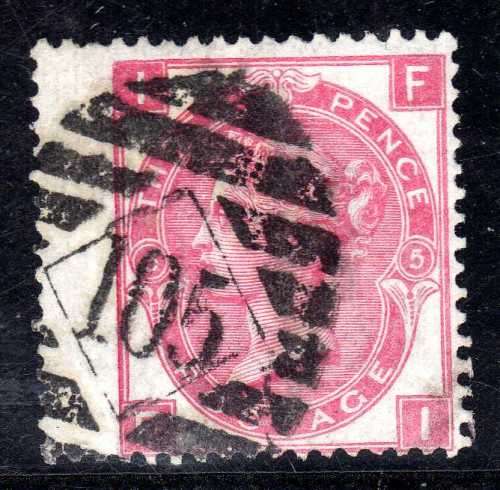 GREAT BRITAIN 1867-80 3d ROSE PLATE 5 WING MARGIN COPY FINE USED. SG 103. CV 70 POUNDS. (2018)