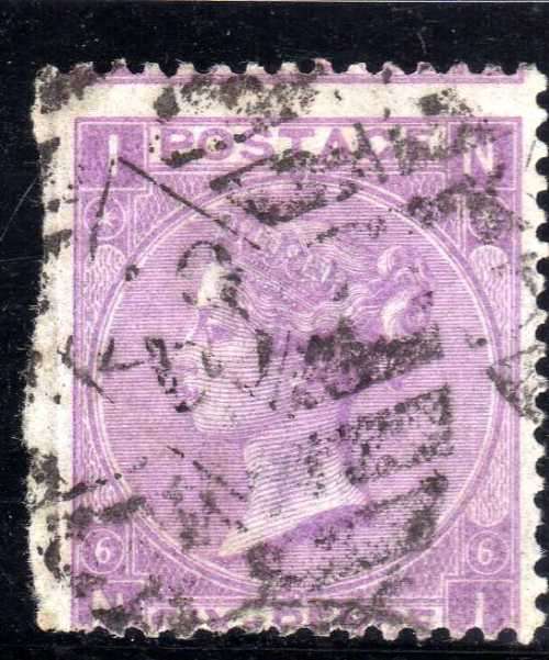 GREAT BRITAIN 1867-80 6d LILAC BADLY CENTRED DAMAGED WING MARGIN. SG 104. CV 150 POUNDS. (2018)