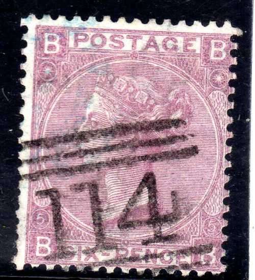GREAT BRITAIN 1865-1867 6d LILAC PLATE 5 FINE USED. SG 97. CAT 140 POUNDS. (2018)