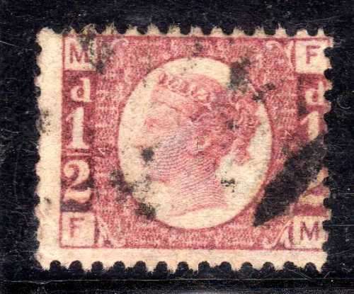 GREAT BRITAIN 1870 1/2d RED PLATE 4 FINE USED. SG 48. CAT 50 POUNDS.