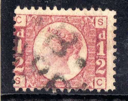 GREAT BRITAIN 1870 1/2d RED PLATE ? FINE USED. SG 48. CAT 30 POUNDS. (2018)