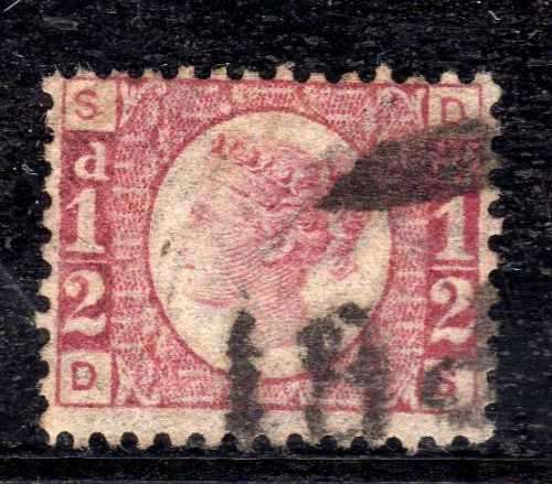 GREAT BRITAIN 1870 1/2d RED PLATE 1? GOOD USED. SG 48. CAT 100 POUNDS. (2018)