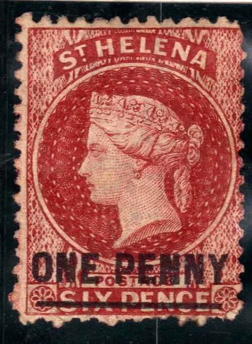 ST HELENA 1864-80 1d LAKE PERF 12,5 VERY LIGHTLY MOUNTED MINT. SG 6. CAT 70 POUNDS. (2018)