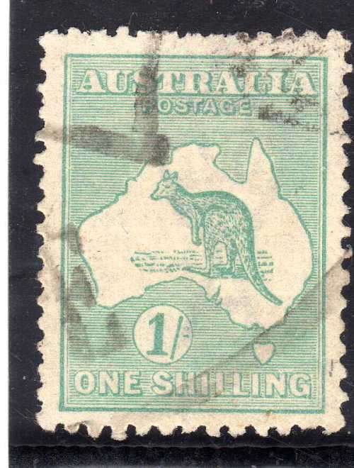 AUSTRALIA 1915-27 DEFIN 1/- BLUE-GREEN DIE II. VERY FINE USED. SG 40. CAT 8 POUNDS. (2018)