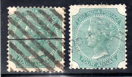 INDIA 1866 DEFIN 4a GREEN & BLUE-GREEN FINE-VERY FINE USED. SG 69 & 71. CAT 8,75 GBP. (2018)
