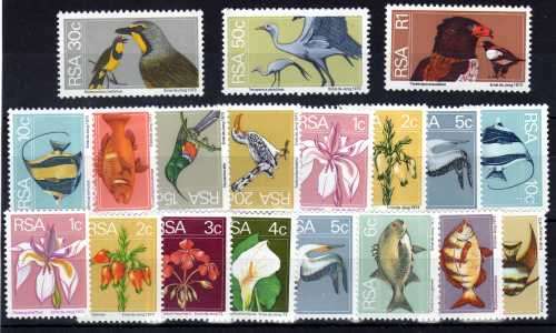 SOUTH AFRICA 1974 DEFIN SET OF 16 PLUS COIL SET OF 4 UMM. SACC 359-378. CAT R157. (SACC 2019/20)