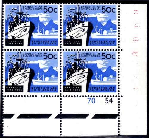 SOUTH AFRICA 1963-67 DEFINITIVE W/MARK RSA 50c CONTROL BLOCK OF 4 UMM. SACC 234. CAT R2000 (2019/20)