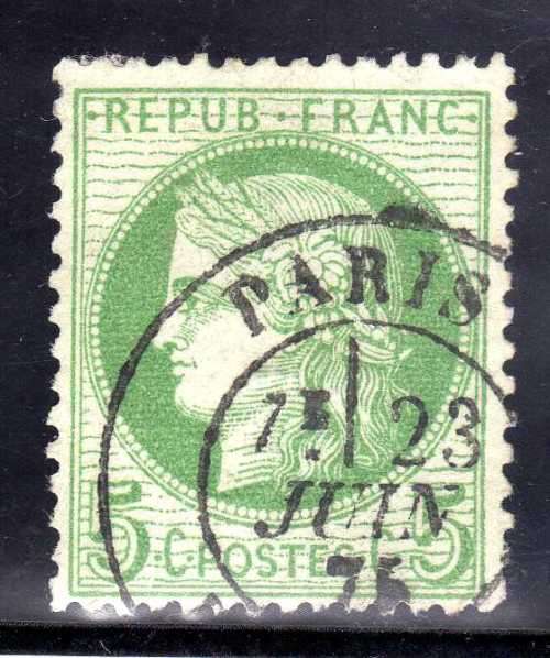 FRANCE 1870 "CERES" DEFIN 5c GREEN VERY FINE USED. SG 192. CAT 13 POUNDS.
