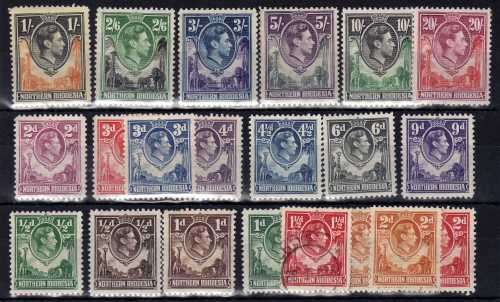NORTHERN RHODESIA 1938 DEFIN SET OF 21 LMM EXCEPT 1,5d & 2d VFU. SACC 25-45. CAT R3864. (2019/20)