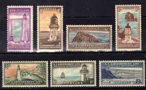 NEW ZEALAND 1947 LIFE INSURANCE ORIGINAL SET OF 7 UMM. SG L42-44, 46-49. CAT 25,50 POUNDS. (2018)