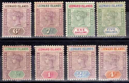 LEEWARD ISLANDS 1890 QV DEFIN SET OF 8 MOUNTED MINT. SG 1-8. CAT 190 POUNDS. (2018)