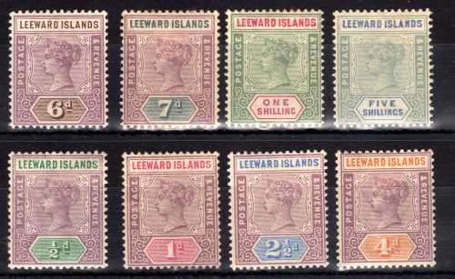 LEEWARD ISLANDS 1890 QV DEFIN SET OF 8 MOUNTED MINT. SG 1-8. CAT 190 POUNDS. (2018)