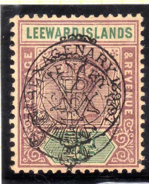 LEEWARD ISLANDS 1897 QV DIAMOND JUBILEE 1/2d OPT DOUBLE MM. SG 9a. CAT 1400 POUNDS. (2018)