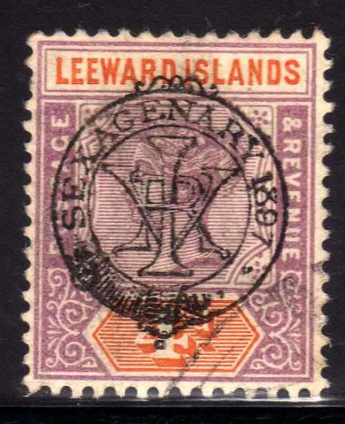 LEEWARD ISLANDS 1897 QV DIAMOND JUBILEE 4d FINE USED. SG 12. CAT 80 POUNDS. (2018)