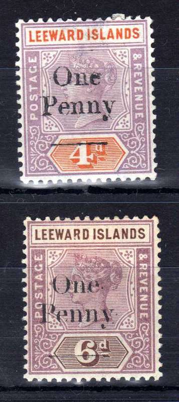LEEWARD ISLANDS 1902 QV LOCAL SURCHARGE PART SET OF 2 MINT. SG 17-18. CAT 14,50 POUNDS. (2018)
