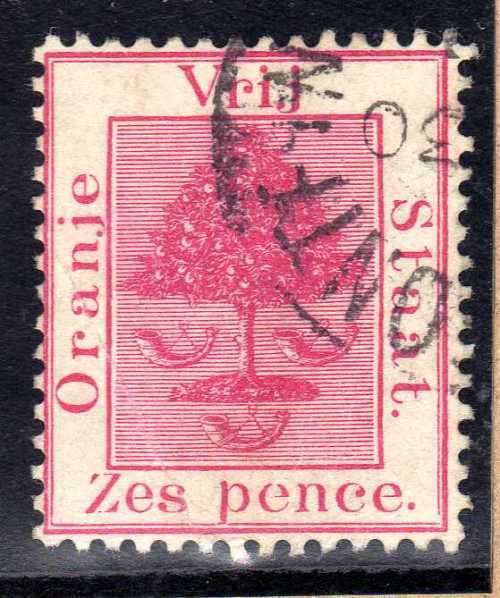 ORANGE FREE STATE 1878-94 6d ROSE CARMINE. SACC 11. CAT R200. (SACC 2019/20)