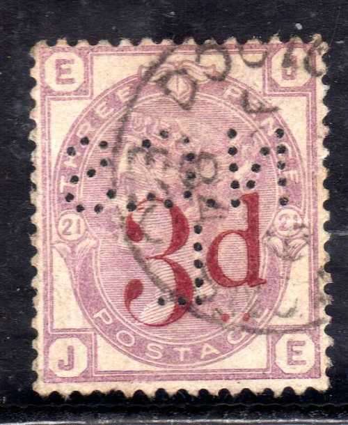 GREAT BRITAIN 1880-83 3d ON 3d LILAC VERY FINE USED BUT PERFINED. SG 159. CAT 190 GBP. (2018)