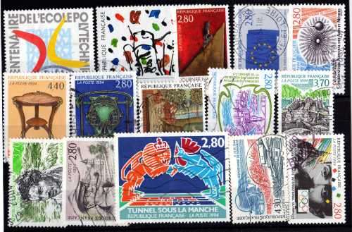 FRANCE 1994 15 STAMPS VERY FINE USED. CAT 20.50 POUNDS.