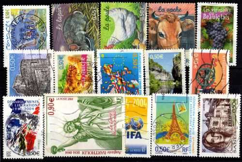 FRANCE 2004 15 STAMPS VERY FINE USED. CAT 16 POUNDS.