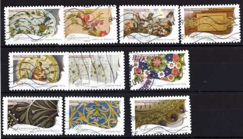 FRANCE 2009 ARTISTIC TRADES PART SET OF 10 VERY FINE USED. SG 4550-61. CAT 14 POUNDS.