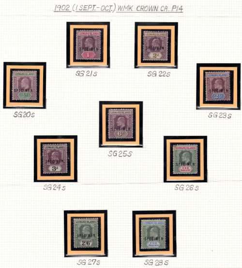 LEEWARD ISLANDS 1902 KEVII SPECIMEN SET OF 9 MM. SG 20s-28s. CAT 190 POUNDS. (2018)